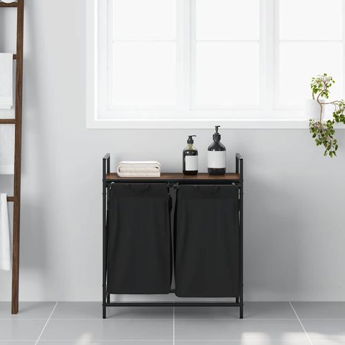 Kosz na pranie 2 przegrody z półką, brązowy dąb na Arena.pl