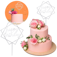 topper na tort happy birthday dekoracja ciasta urodzinowego ozdoba srebrna