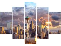 105CM 150CM OBRAZ 5 ELEM SEATTLE O ZACHODZIE SŁOŃCA DRUK