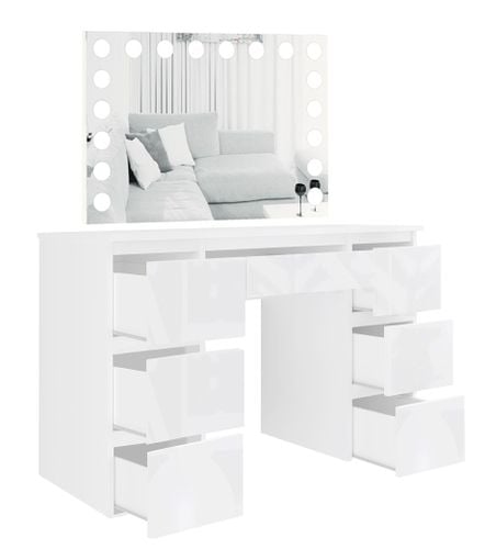 Toaletka MEGAN B3 z lustrem VISAGE biała/FRONTY POŁYSK na Arena.pl