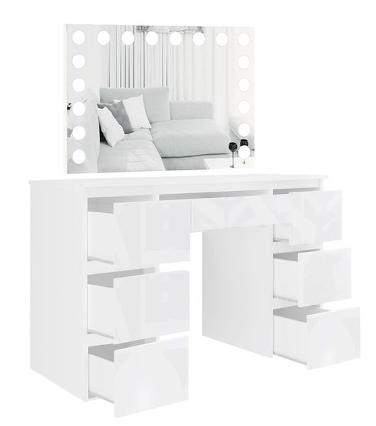 Toaletka MEGAN B3 z lustrem VISAGE biała/FRONTY POŁYSK zdjęcie 4