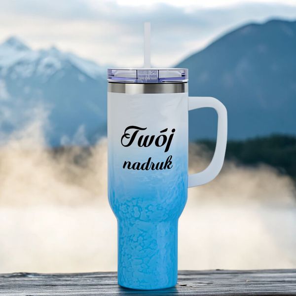 Kubek podróżny 1200 ml z Twoim nadrukiem - błękitno-biały gradient zdjęcie 1