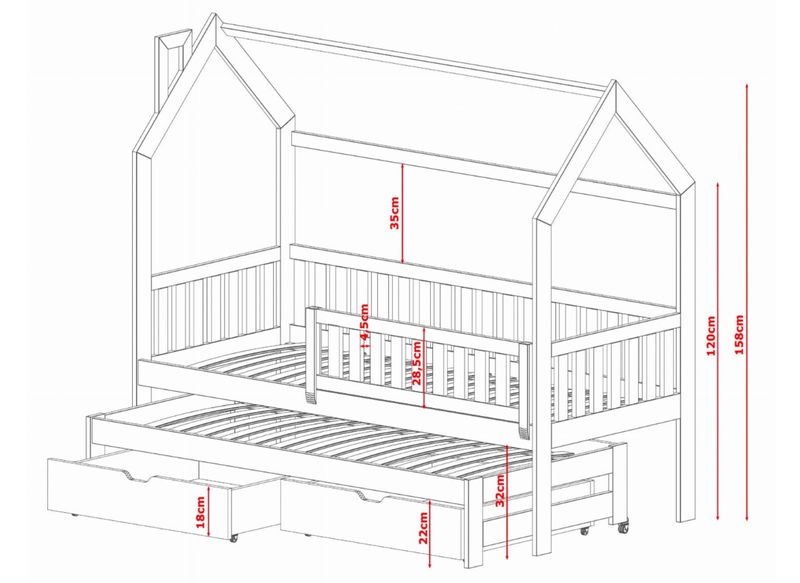 Łóżko 2- osobowe domek Moneky 90x190 z wysuwem zdjęcie 2
