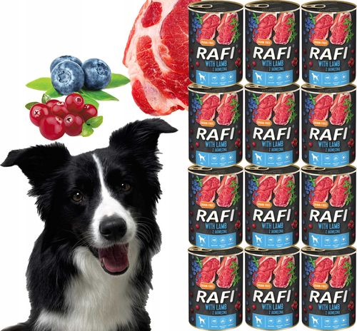 Karma Mokra Dla Psów RAFI z Jagnięciną, Borówką i Żurawiną 400g - 12 szt. na Arena.pl