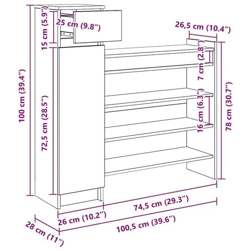 Szafka na buty z szufladą Stare drewno 100.5 x 28 x 100 cm na Arena.pl