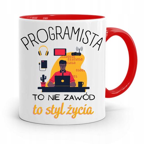 Kubek Czerwony Informatyka Programisty Prezent Z Nadrukiem Ze Zdjęciem na Arena.pl