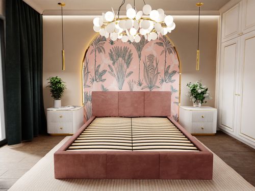 ŁÓŻKO TAPICEROWANE 120x200 ŁÓŻKO PODWÓJNE Z POJEMNIKIEM BRUDNY RÓŻ na Arena.pl