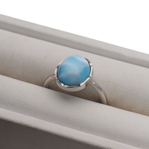 Pierścionek regulowany - owalny Larimar w srebrze rodowanym na Arena.pl