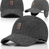 CIEPŁA CZAPKA ZIMOWA Z DASZKIEM NAUSZNIKAMI MĘSKA USZATKA OCIEPLANA