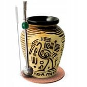 Zestaw do Yerba Mate Matero Aztek Brązowe + Bombilla z Kamieniem Podkładka