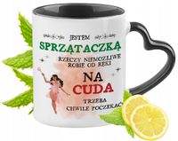 Dla Sprzątaczki Kubek Czarny Z Uszkiem W Kształcie Serca Na Prezent