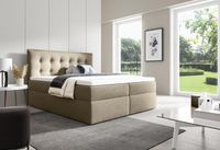 Stylowe łóżko kontynentalne z pojemnikiem na pościel do sypialni FOCUS beż 160x200