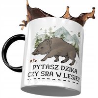 Kubek Czarny Śmieszny Pytasz Dzika Czy Sra? Z Nadrukiem Ze Zdjęciem