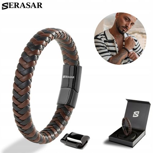 SERASAR Skórzana bransoletka dla mężczyzn [Steady] Brązowy, 20 cm na Arena.pl