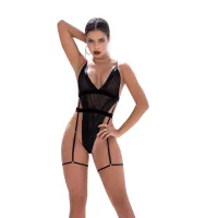 leg avenue body m/l czarny z siateczką i elementami skoropodobnymi