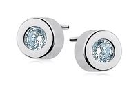 Delikatne rodowane srebrne kolczyki celebrytka kółka kółeczka akwamaryn cyrkonie srebro 925 KS0036E_AQ