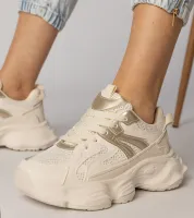 Beżowe sneakersy damskie sportowe ze złotą wstawką Sandra 40