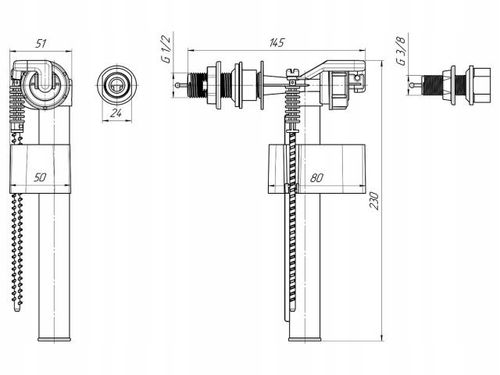 ZAWÓR SPUSTOWY WC SPŁUCZKI ZBIORNIKA+NAPEŁNIAJĄCY 1/2 3/8 +ZESTAW na Arena.pl