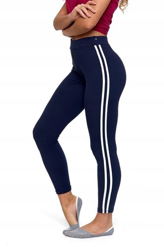 Legginsy z Lampasem Czarne Wysoki Stan Kryjące Miękkie Wygodne MORAJ L/XL na Arena.pl