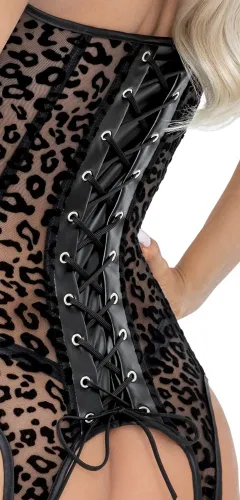 noir gorset czarny xl z panterkowym wzorem i 6 szelkami do pończoch na Arena.pl