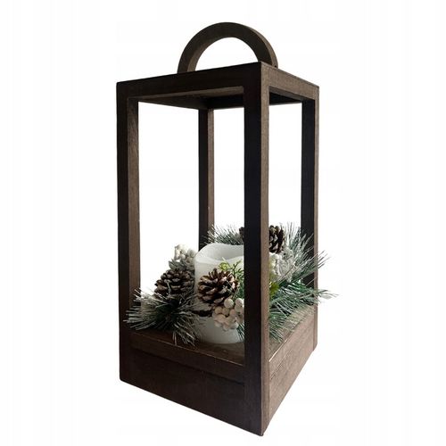 Lampion Drewniany Świąteczny Latarenka Ze Świecą Znicz TIMER 32cm na Arena.pl