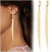 ZŁOTE KOLCZYKI WISZĄCE CHWOSTY, SREBRNO - ZŁOTE, DLA KOBIETY, CÓRKI,