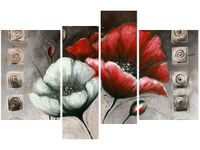 130CM 85 OBRAZ 4 ELEM MALOWANE MAKI CZERWIENI BRĄZIE ŚCIENNY