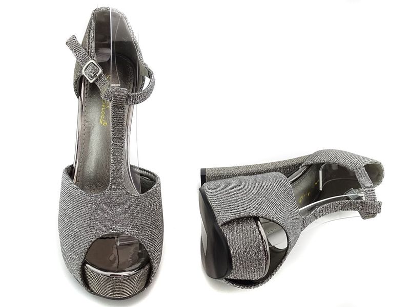 Srebrne sandały na platformie słupku z paskiem 36 zdjęcie 5