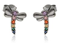 Delikatne rodowane srebrne kolczyki ważki ważka dragonfly kolorowe cyrkonie srebro 925 K3058
