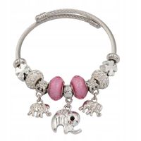 Bransoletka charms modułowa sztywna regulowana kolor srebrny Słonik 07