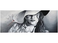 100X40CM ZEGAR SZARA DAMA OBRAZ