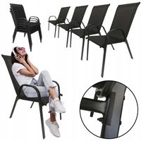 4SZT WYGODNE METALOWE NOWOCZESNE KRZESŁO OGRODOWE BALKON MINORKA 4X CZARNE
