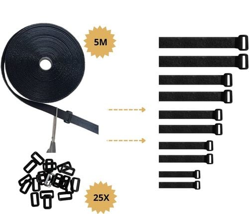 Opaski Kablowe Rzepowe 5 Metrów z 25 Klamrami Czarne Organizator Kabli na Arena.pl