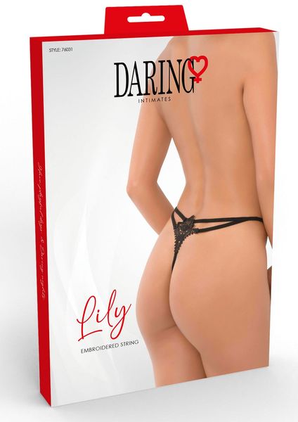 Czarne haftowane Stringi Lily Embroidered String Daring Black L/XL zdjęcie 2