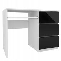 Biurko 100 CM Lewe Prawe Komputerowe Szkolne 3 Szuflady Białe Czarny Połysk