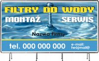 BANER REKLAMOWY 100x50cm FILTRY DO WODY MONTAŻ SERWIS twoja nazwa