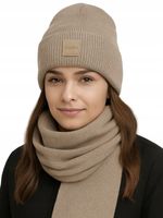 Komplet zimowy damski AGBO czapka + szalik NATHALIE - BEŻOWY