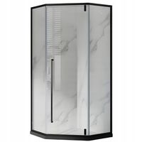 Kabina Prysznicowa Pięciokątna Czarna 90 x 90 + Brodzik Czarny 5 cm + Syfon
