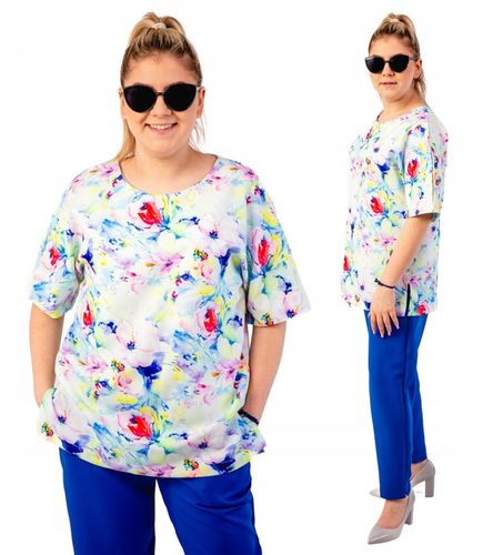 ELEGANCKI SZYKOWNY KOMPLET DAMSKI SPODNIE + BLUZKA KOLORY PLUS SIZE 52 na Arena.pl
