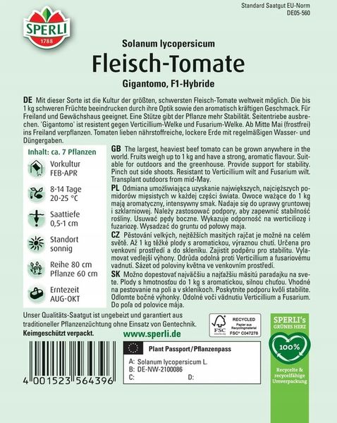 Pomidor 'Gigantomo' Nasiona PREMIUM Sperli zdjęcie 2
