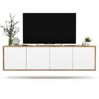 Wisząca szafka RTV, NORD, 150x35x39 cm, dąb wotan, biel, mat | TYLETEGOTU