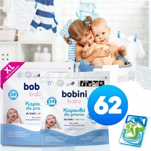 BOBINI Baby Kapsułki do Prania dla Dzieci Hipoalergiczne Białe Kolor 62 szt na Arena.pl