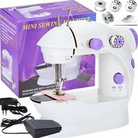 MINI MASZYNA DO SZYCIA PRZENOŚNA PODŚWIETLENIE AKCESORIA 2 TRYBY NICI IGŁY
