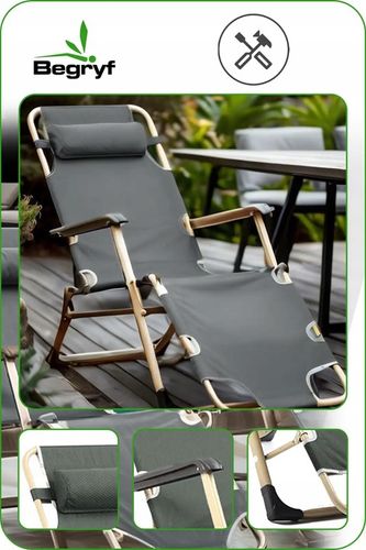 LEŻAK OGRODOWY szary regulowany LEŻAK TARASOWY na balkon ogród na Arena.pl