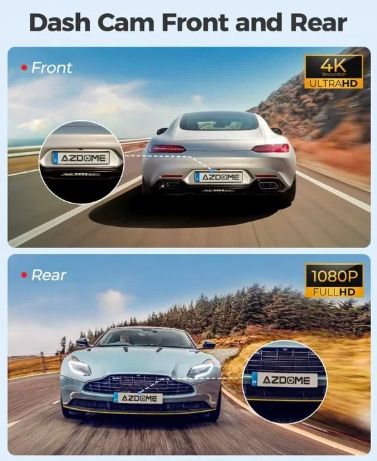 Azdome m300s wideorejestrator 4k uhd przód tył gps głos g-sensor na Arena.pl