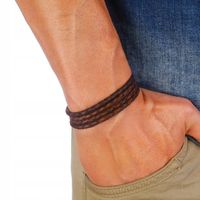 SYDNEY MĘSKA BRANSOLETKA SKÓRZANA - REGULOWANA - RZEMIEŃ BRĄZOWY PREZENT