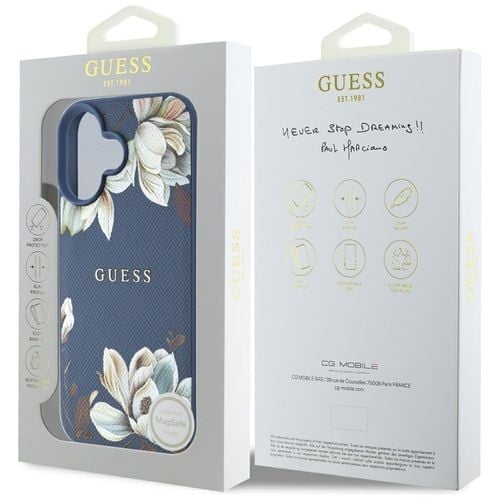 Etui Guess Grained Printed Flower Pattern MagSafe do iPhone 16 niebieski na Arena.pl