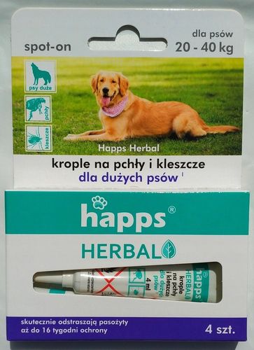Krople na pchły i kleszcze dla dużego psa HAPPS HERBAL pieska 20 - 40 na Arena.pl