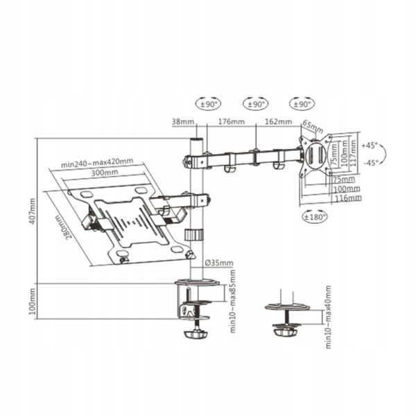 STOJAK NA 1 MONITOR Z UCHWYTEM DO LAPTOPA STANDARD VESA MONITORY 17-32 CALE zdjęcie 6