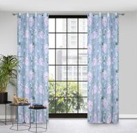 Zasłona gotowa na przelotkach FLORA 140x250 niebieska w kwiaty